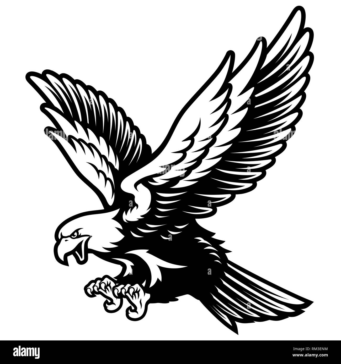Weißkopfseeadler mit offenen Flügeln und Krallen im Comic-stil Stock Vektor
