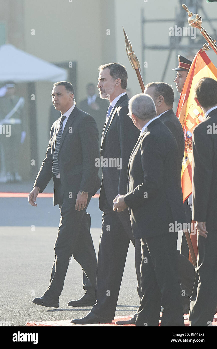 Rabat, Marokko. 13 Feb, 2019. Queen Letizia von Spanien, König Felipe VI. von Spanien, Prinz Moulay Rachid El Alaoui von Morrocom, Moulay Hassan Ankunft im Royal Palace für eine begrüßungszeremonie am 13. Februar 2019 in Rabat, Marokko. Die spanischen Royals sind auf einem zweitägigen Besuch in Marokko Credit: Jack Abuin/ZUMA Draht/Alamy leben Nachrichten Stockfoto