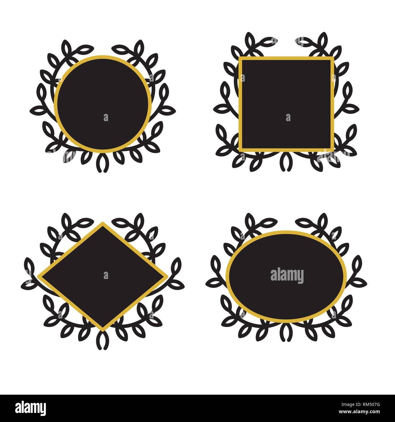 Set mit geometrischen Rahmen mit Kranz in geradlinigen Stil. Vektor Sammlung Symbol Abbildung Stock Vektor