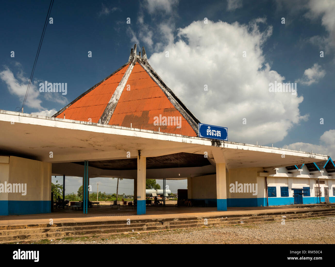 Kambodscha, Kampot Province, Kampot, Königliche Eisenbahn, Bahnhof Gebäude Stockfoto