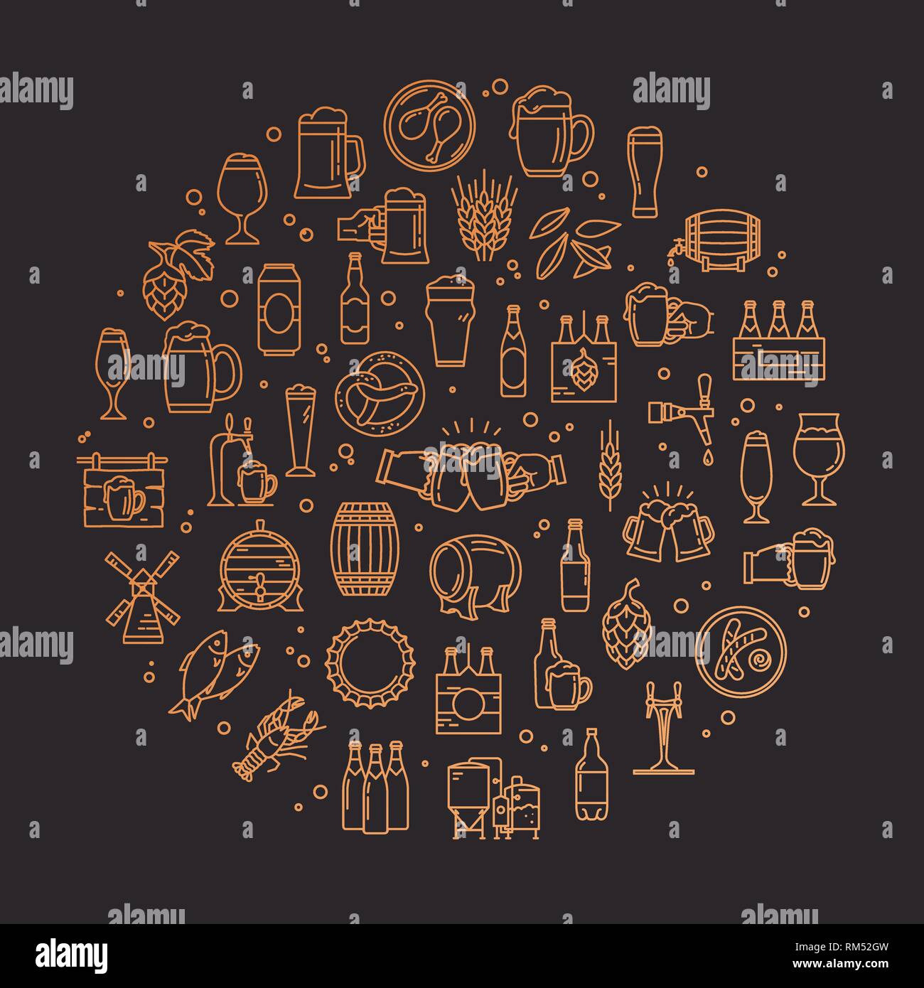 Ein Rundschreiben von Handwerk Bier pixelgenaue Icons in einem modernen Stil mit dem Thema Bier. Stock Vektor