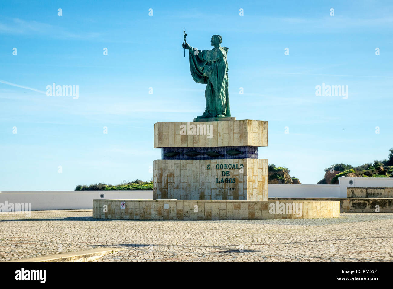 Statue des Heiligen Goncalo de Lagos Algarve Portugal Schutzpatron von Lagos Fischer Stockfoto