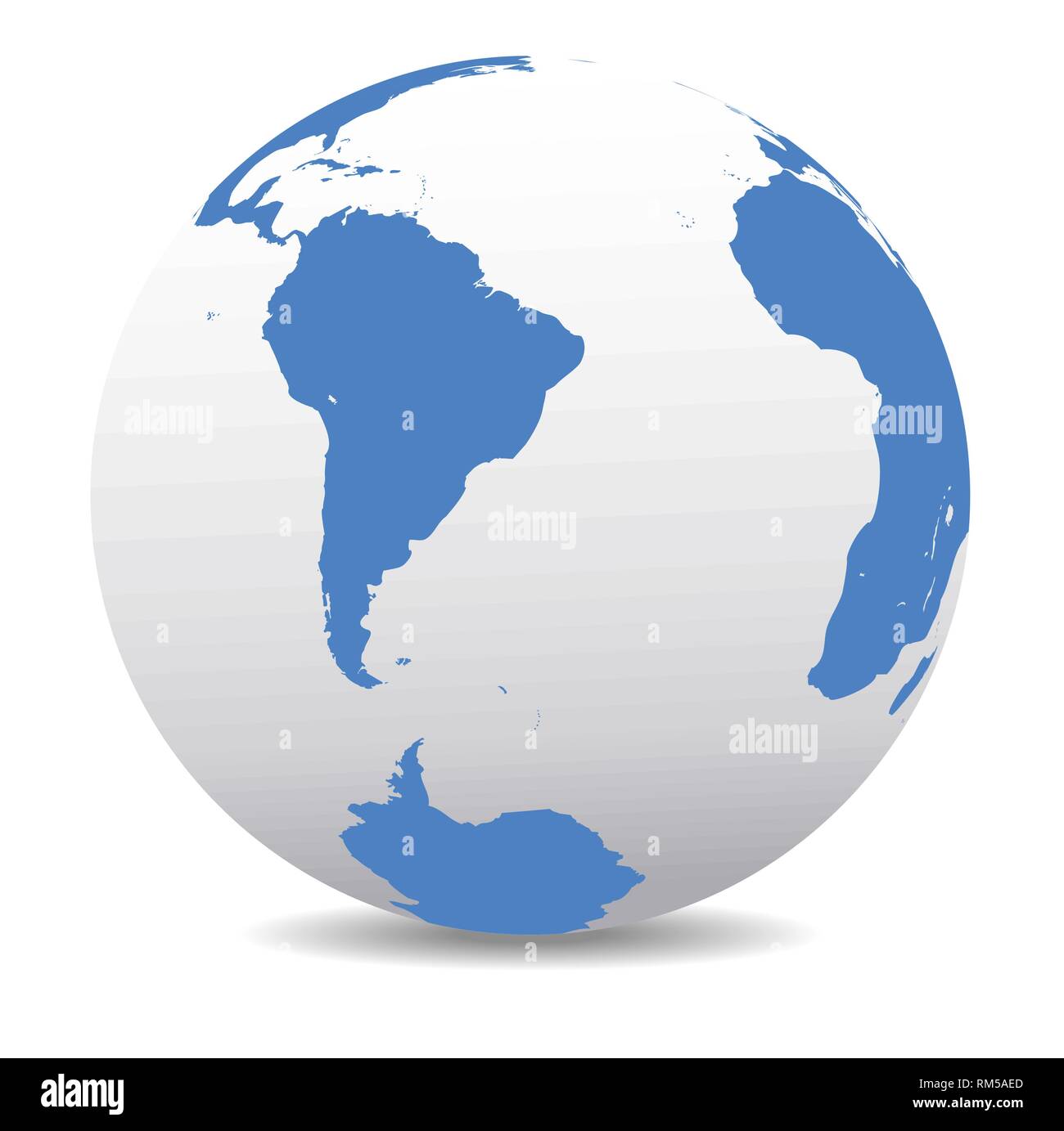 Südamerika, Südpol und Teil Afrikas, Globale Welt, Vektorkarte Symbol des Globus. Mittelblau auf einer weißen Basis Stock Vektor