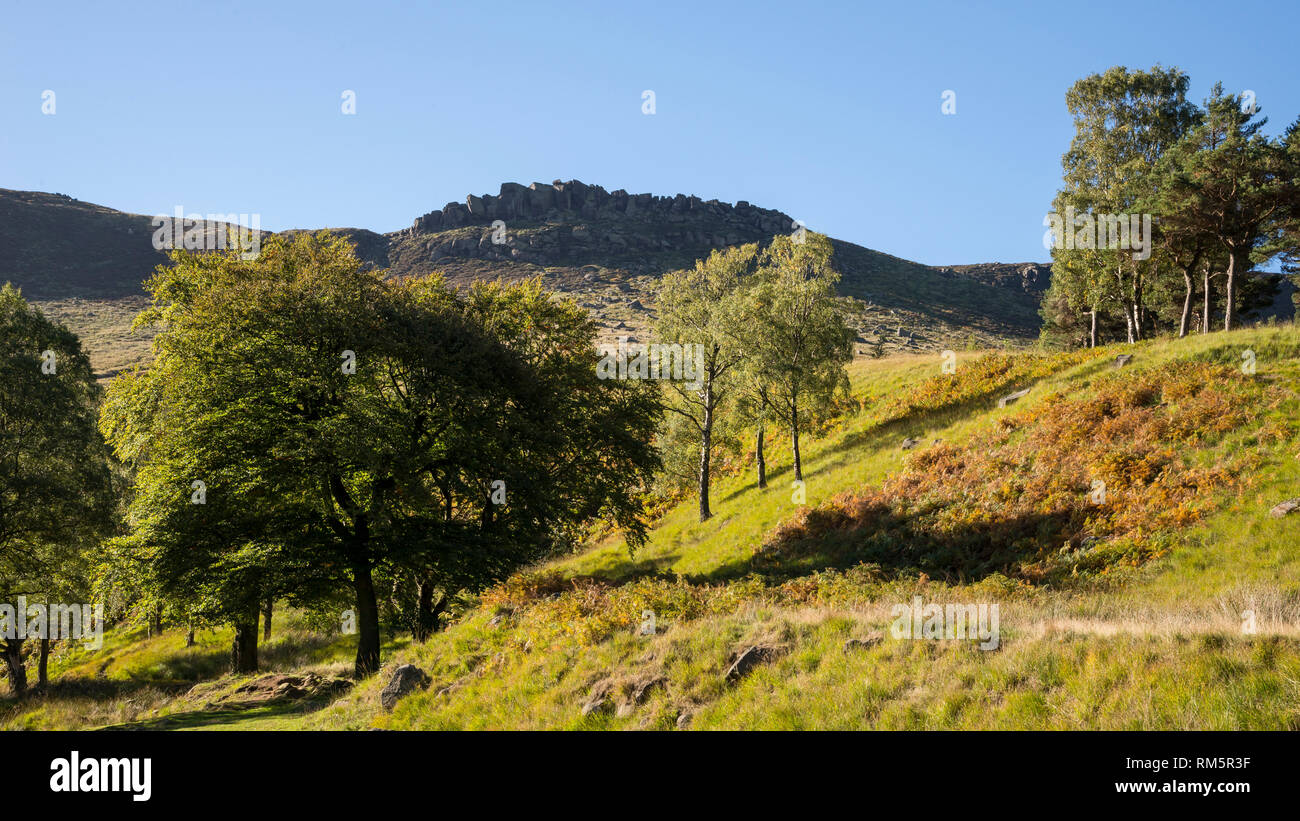 Dramatische Landschaft um Taube Stein Reservoir, Greenfield, Peak District, England. Stockfoto