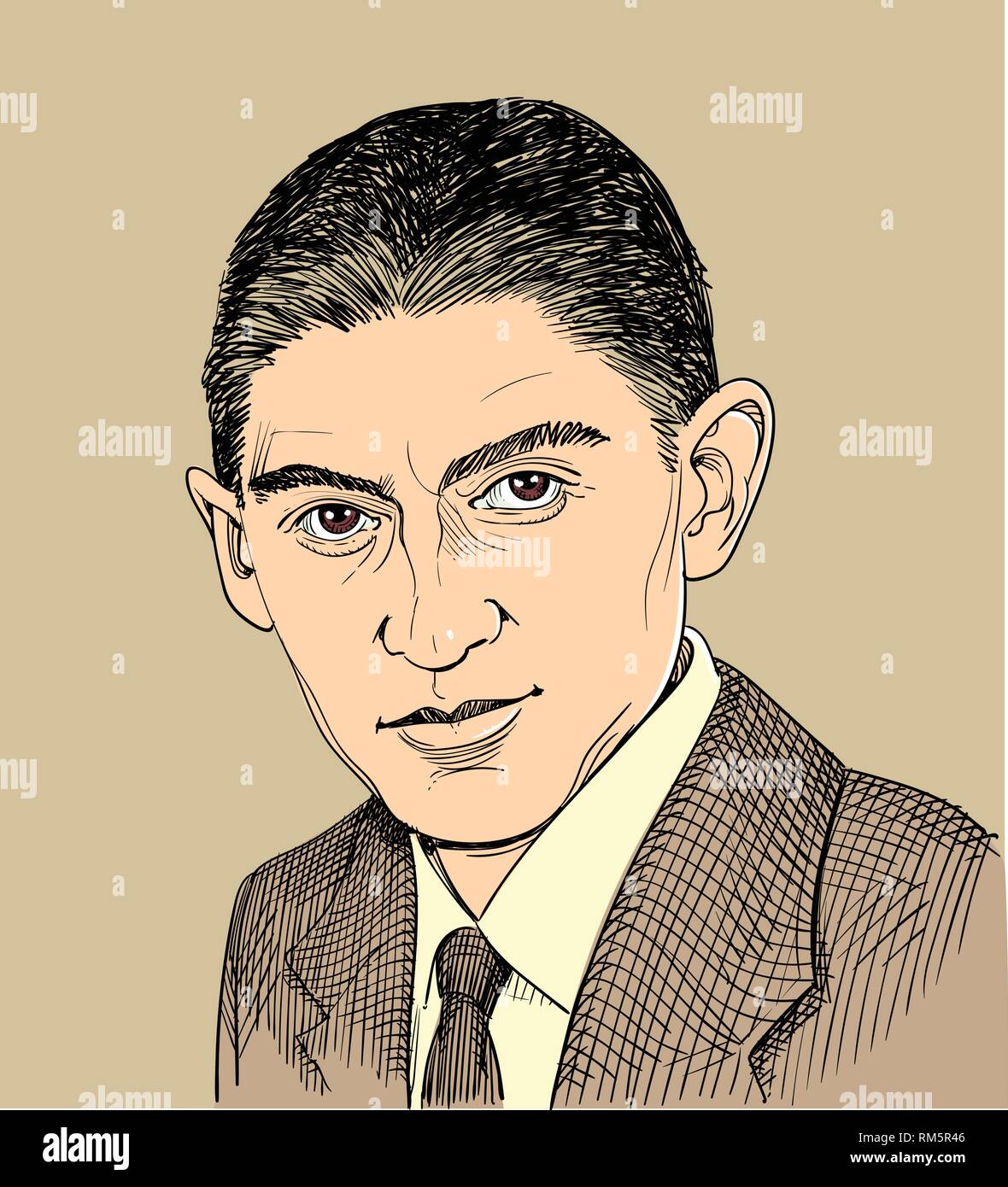 Franz Kafka Portrait im Einklang Art Illustration. Er war ein Deutschsprachigen Böhmischen jüdischen Schriftsteller und Short story writer. Bearbeitbare Layer. Stock Vektor
