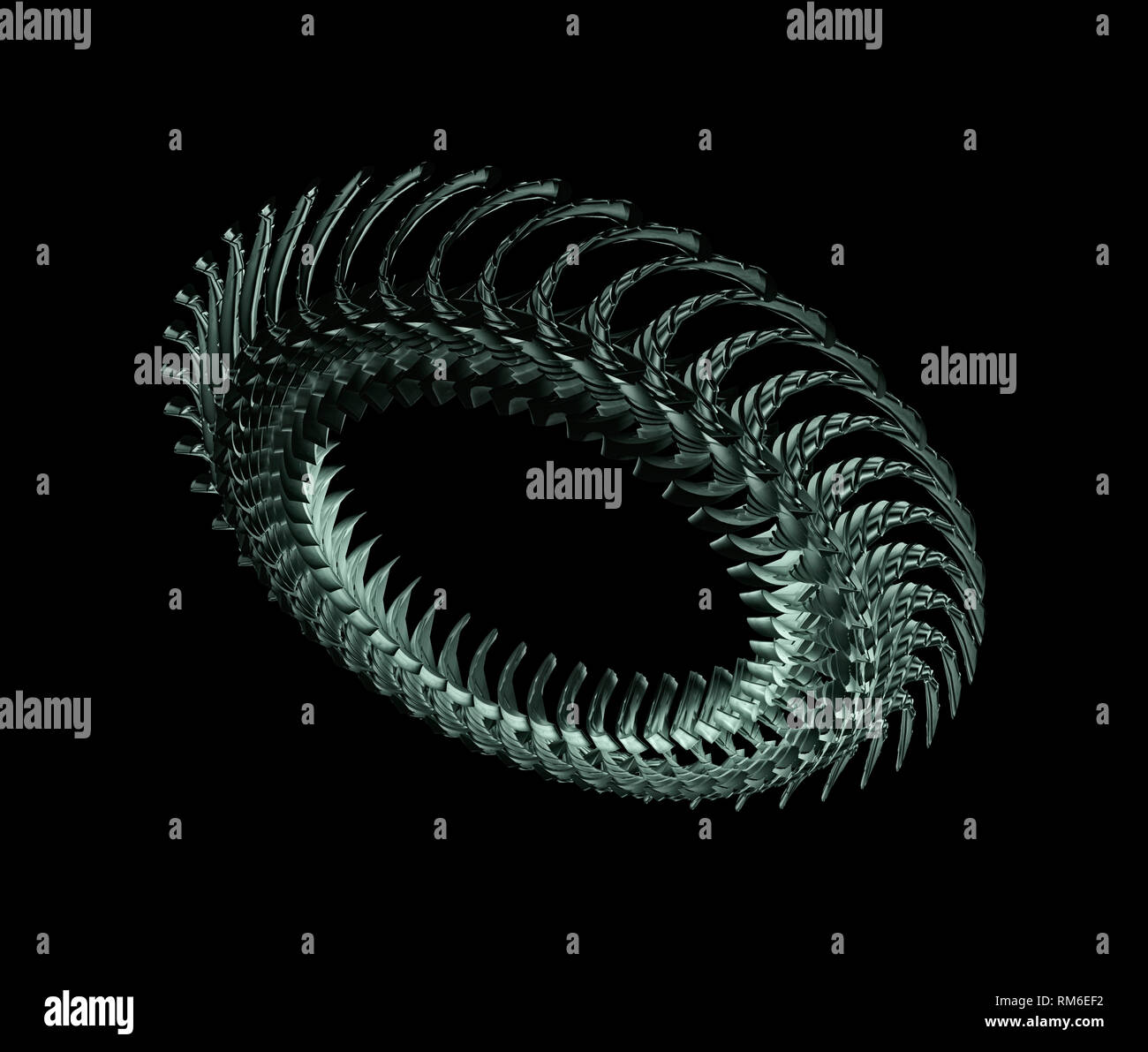 Futuristisches Design für Alien Technologie isoliert auf schwarzem Hintergrund Stockfoto