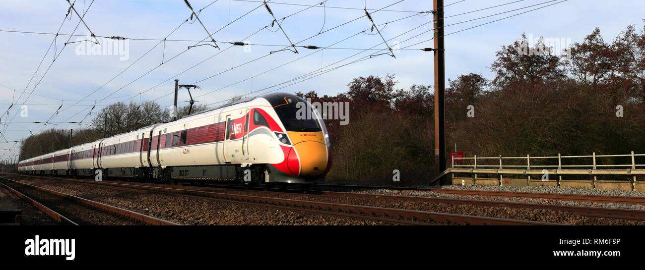 LNER Azuma zug Klasse 800, Ice, East Coast Main Line Railway, Peterborough, Cambridgeshire, England, Großbritannien Stockfoto