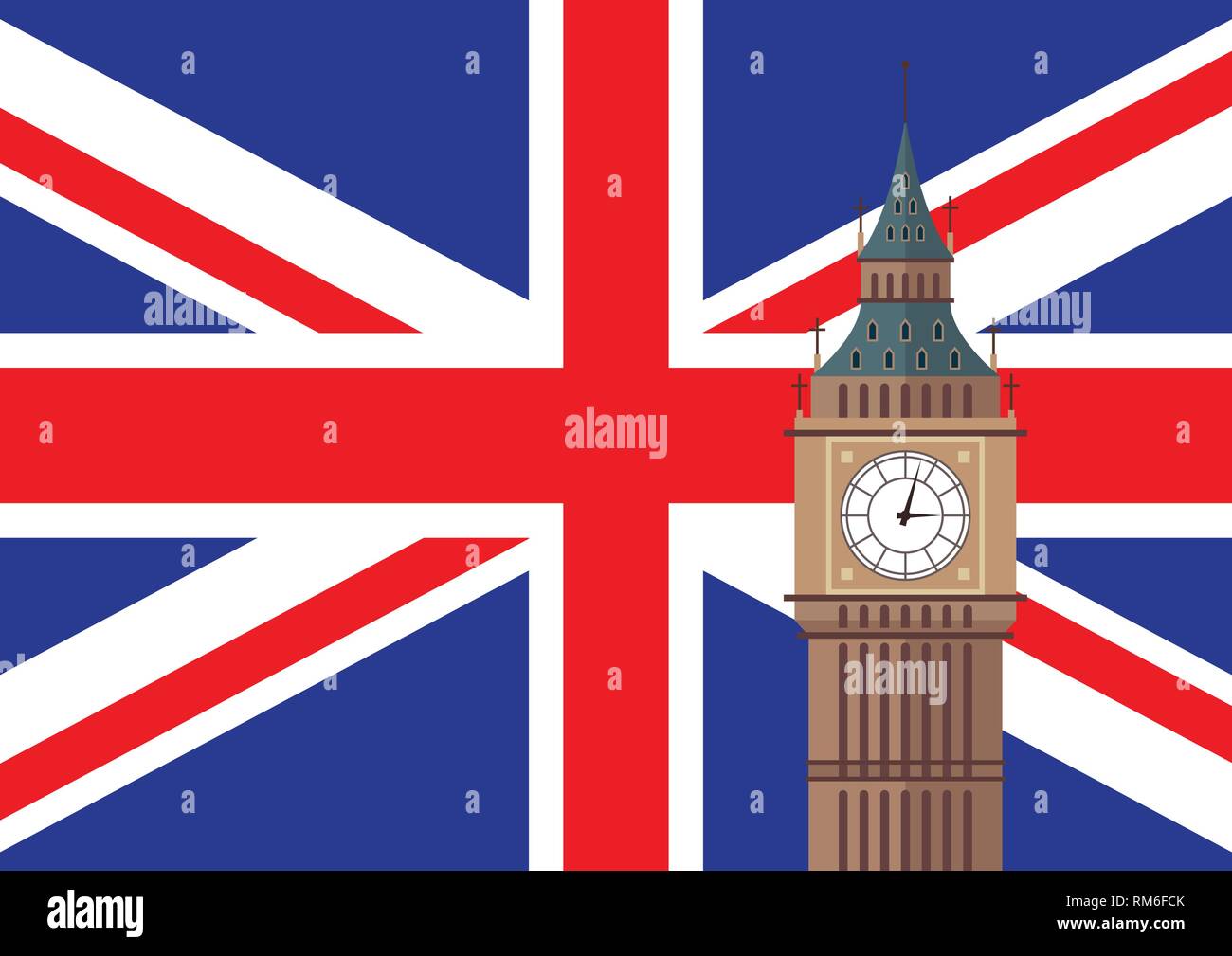 Big Ben mit Großbritannien Flagge Hintergrund. Vector Illustration Stock Vektor