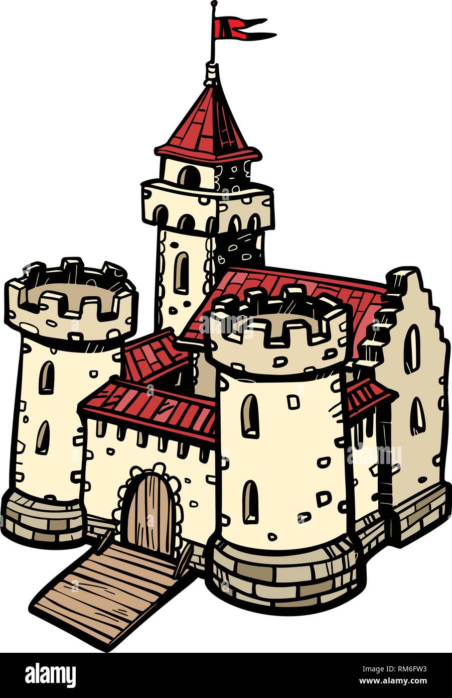 Mittelalterliche Burg, Fairy Königreich. auf weißem Hintergrund isolieren Stock Vektor