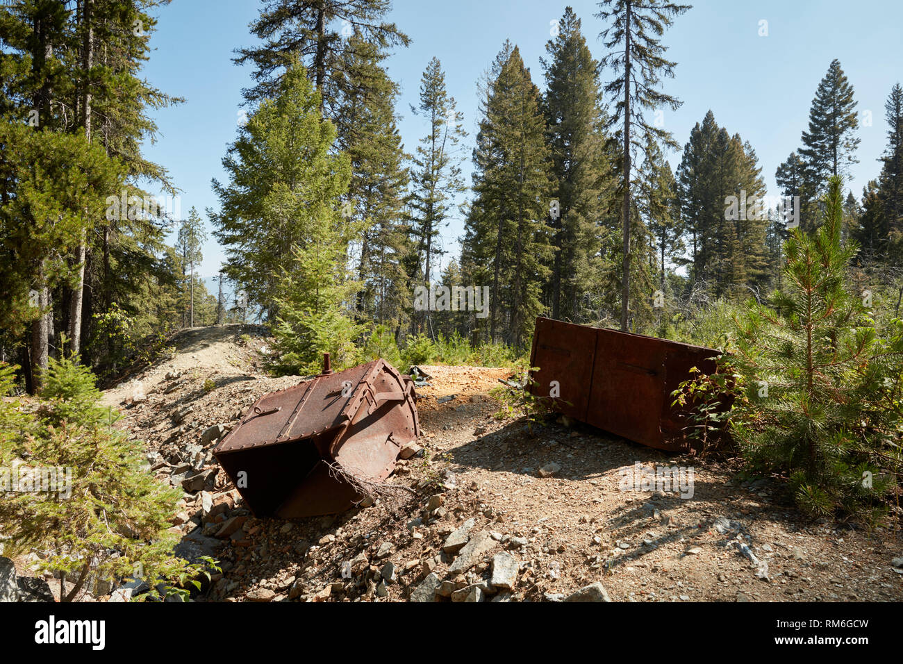 Abgebrochene Mining Equipment an der Sierra Minen in der Nähe der Geisterstadt Granat, Montana Stockfoto