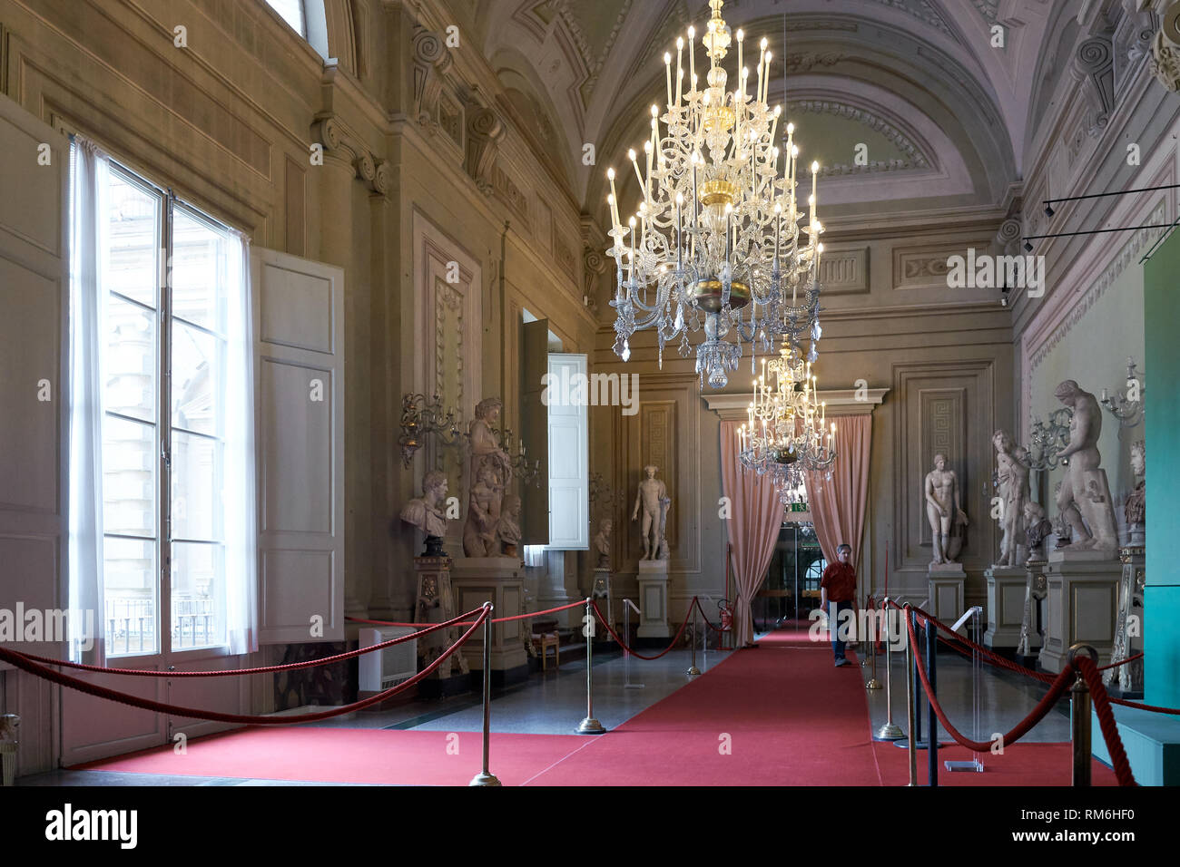 Der Innenraum im ersten Stock des Palazzo Pitti, die Häuser der Galerie Palatina und der königlichen und kaiserlichen Apartments. Stockfoto