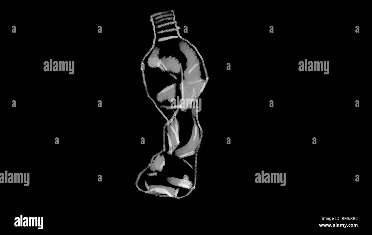 Wiederverwendbare Flasche, auf schwarzen Tafel gezeichnet, Filmmaterial ideal für die Darstellung von Ökologie Probleme Stockfoto