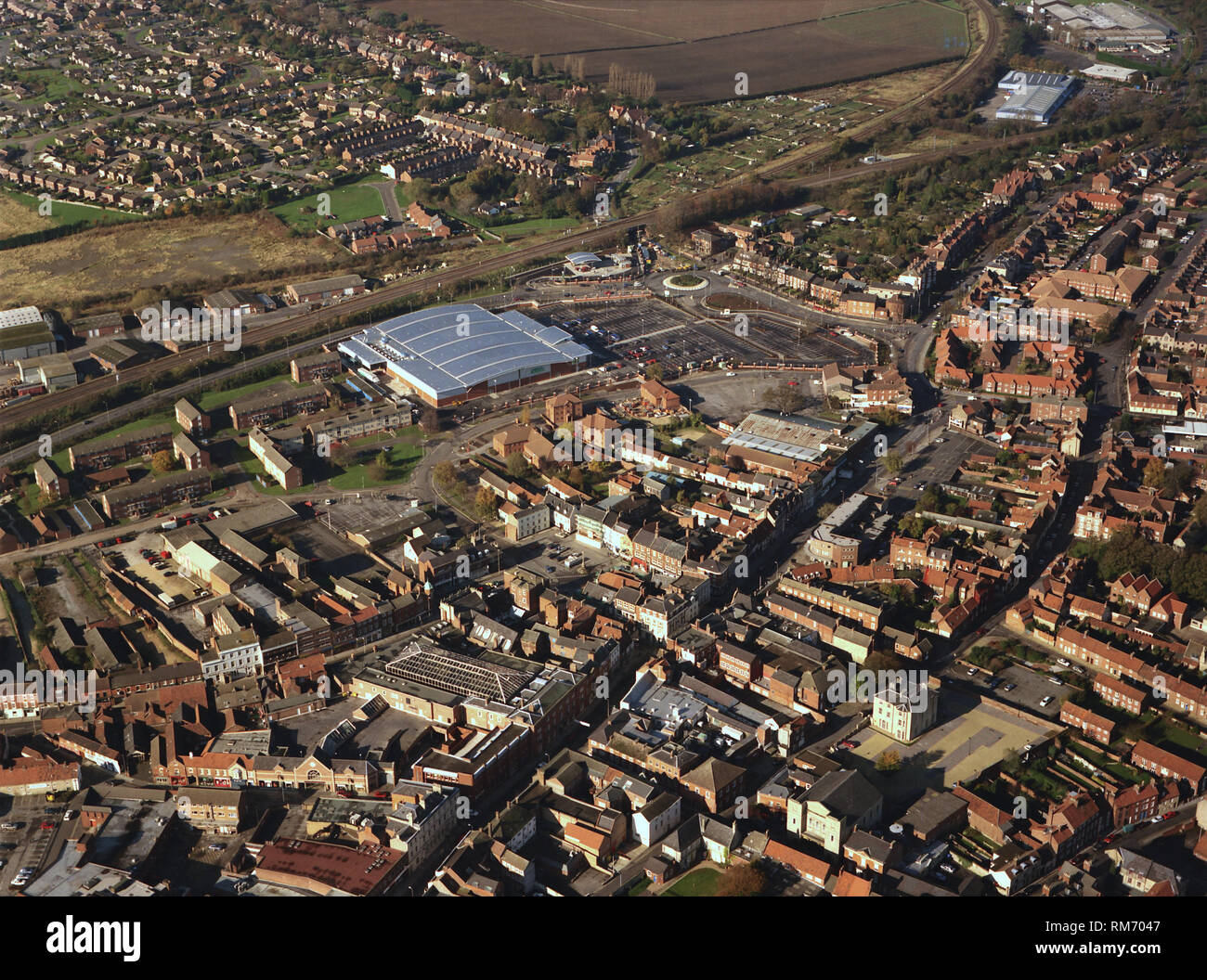 Historische Luftaufnahme von Grantham Zentrum genommen 1. November 1998 Stockfoto