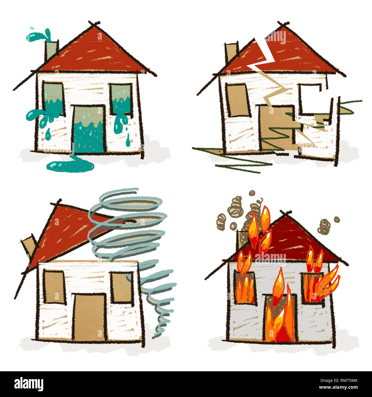 Vier Hand gezeichnet Häuser - Set 6 Stockfoto