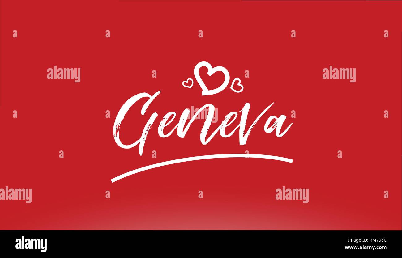 Genf weiße Stadt Hand geschriebenen Text mit Herzen auf rotem Hintergrund für Logo oder Typografie design Stock Vektor