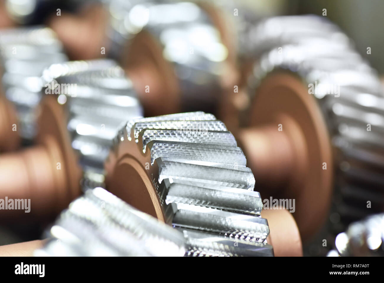 Closeup Zahnräder eines Getriebes im Maschinenbau Stockfoto