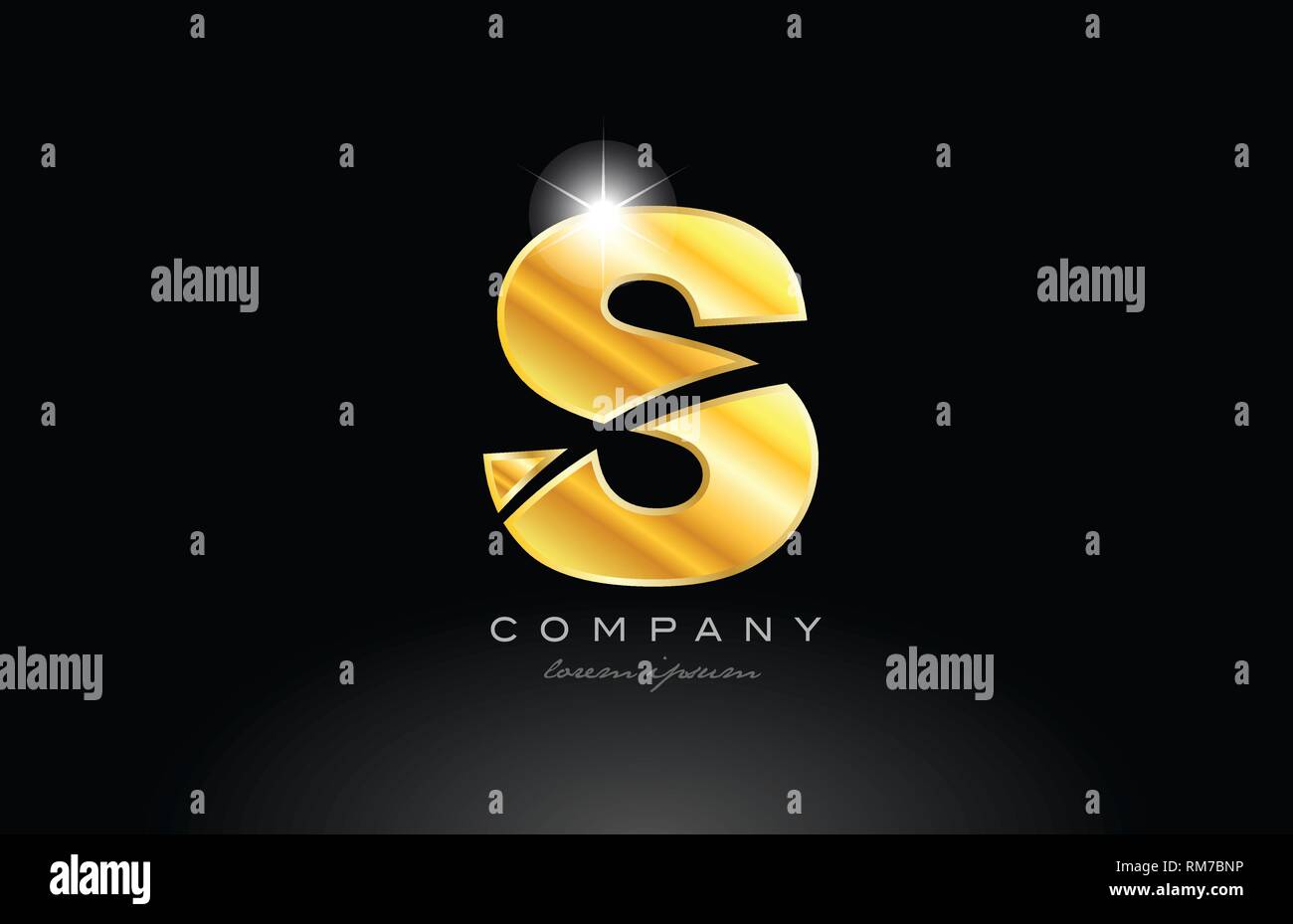 Buchstabe s Gold Alphabet logo Icon Design mit metal look auf schwarzem Hintergrund geeignet für ein Unternehmen oder ein Geschäft Stock Vektor