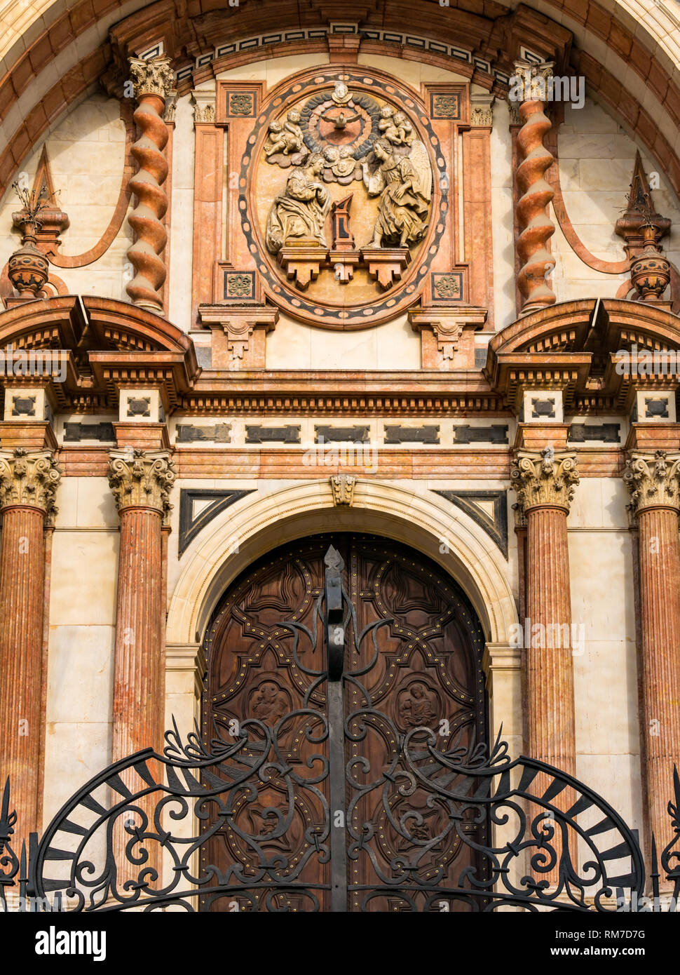 Grand verzierten barocken Stil West Tür und Tor, äußere der Kathedrale Basilica, Malaga, Andalusien, Spanien Stockfoto