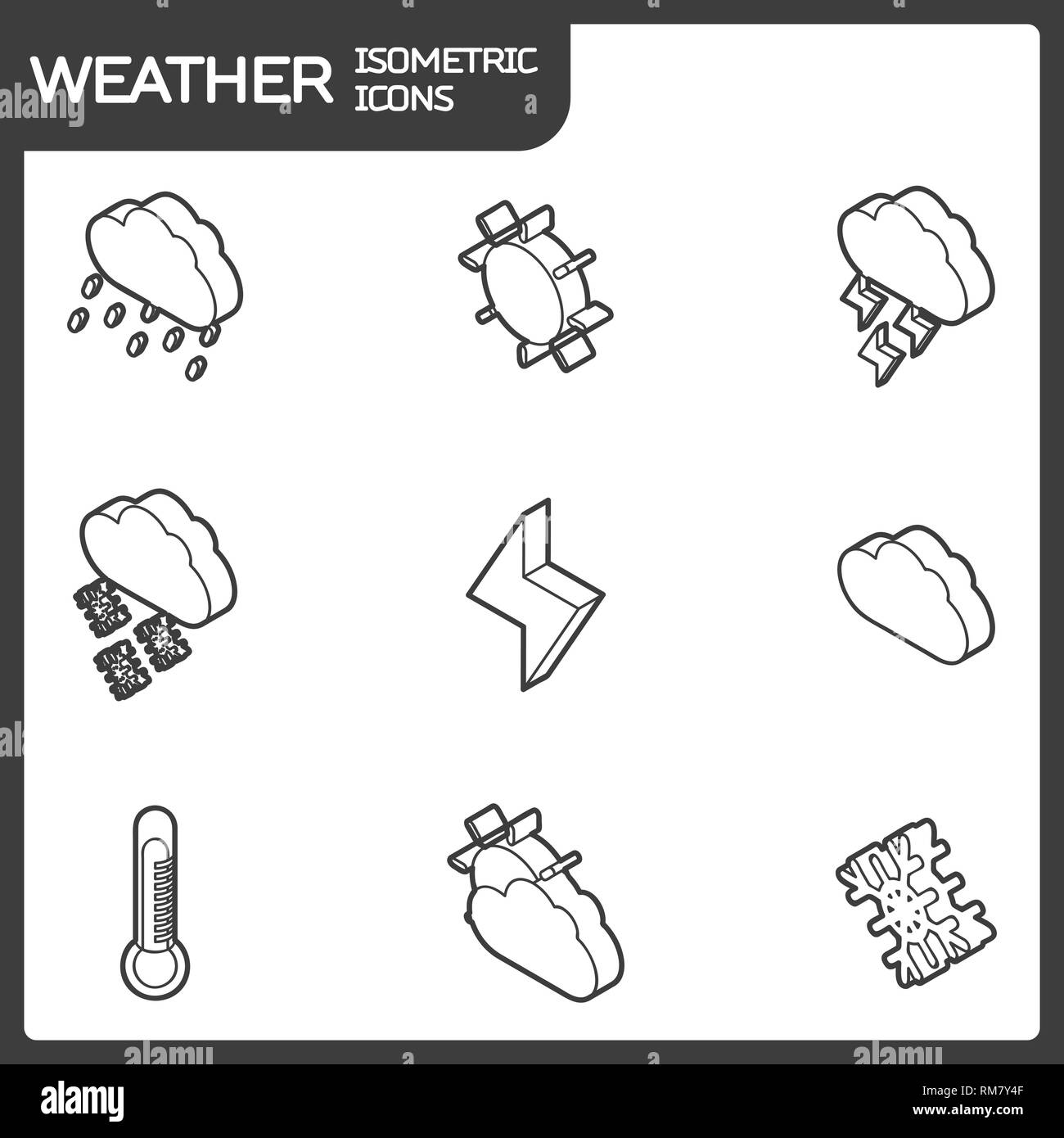 Isometrische 3D-skizzieren Symbole, Piktogramme Vektor einrichten - Wetter symbol Sammlung Stock Vektor
