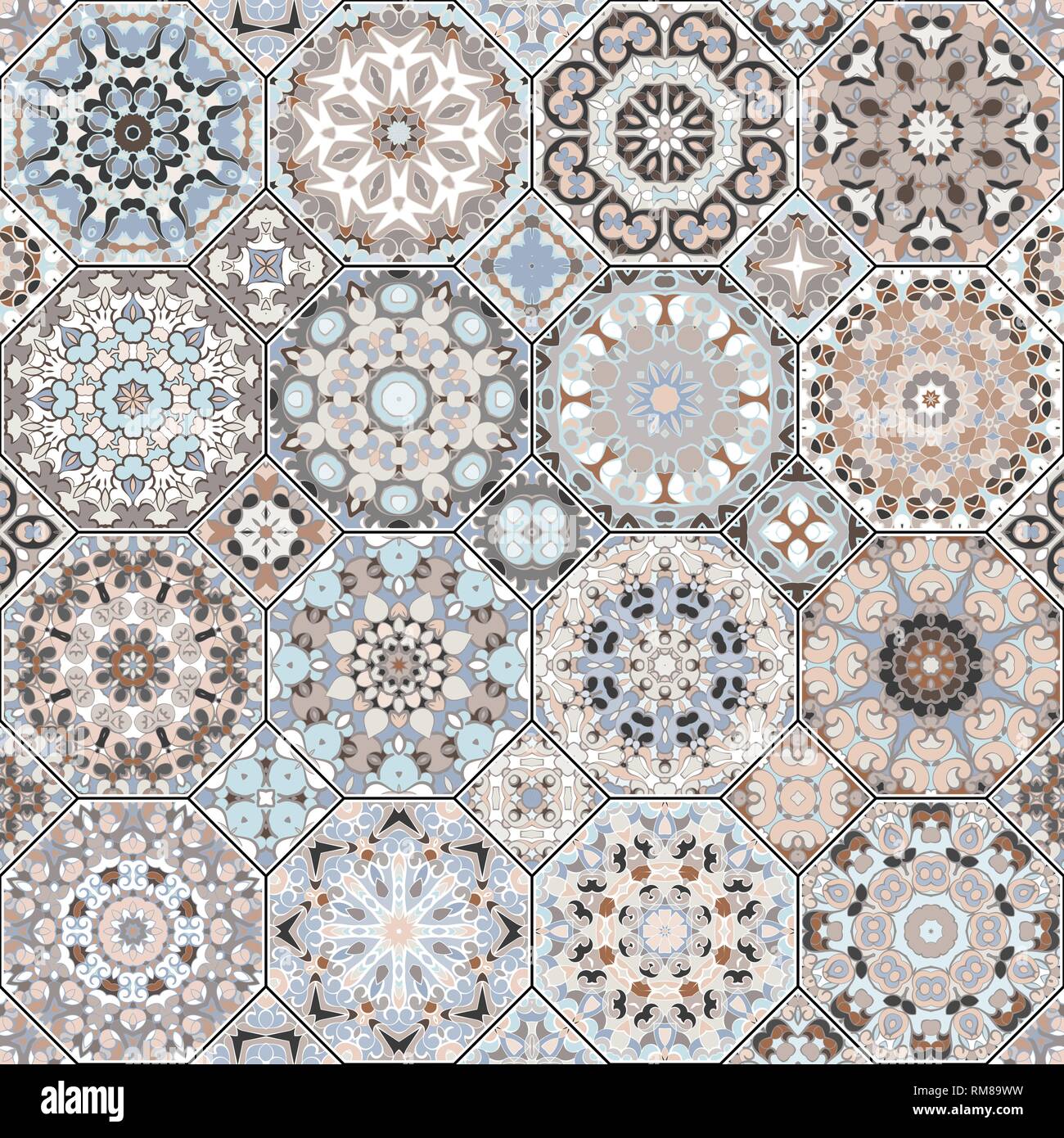 Der Vektor nahtlose arabisch Muster. Sammlung von achteckig und Quadrat Ornamente. Dekorative und Gestaltungselemente für die Textil-, Buchumschläge, Hersteller Stock Vektor