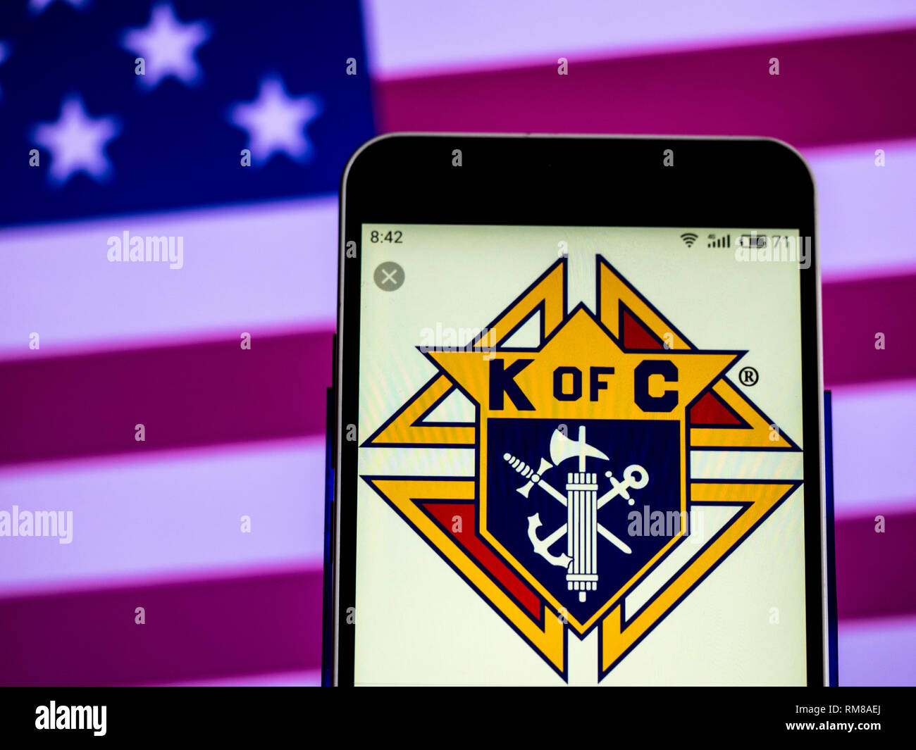 Knights of Columbus - eine Katholische-basierte brüderliche Organisation Logo auf dem Smartphone angezeigt Stockfoto