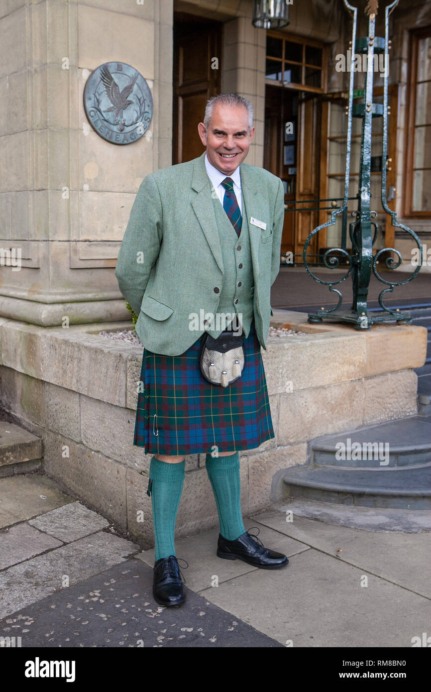Doorman am Gleneagles Hotel, Schottland Stockfoto