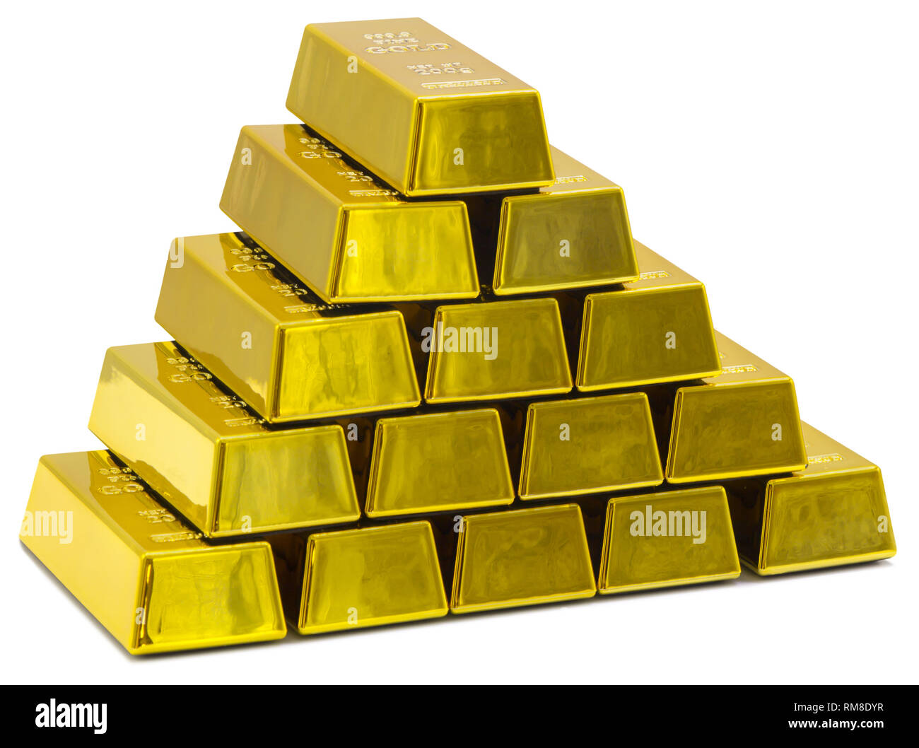 Stapel von golden Bars als finanziellen Konzepten auf weißem Hintergrund Stockfoto