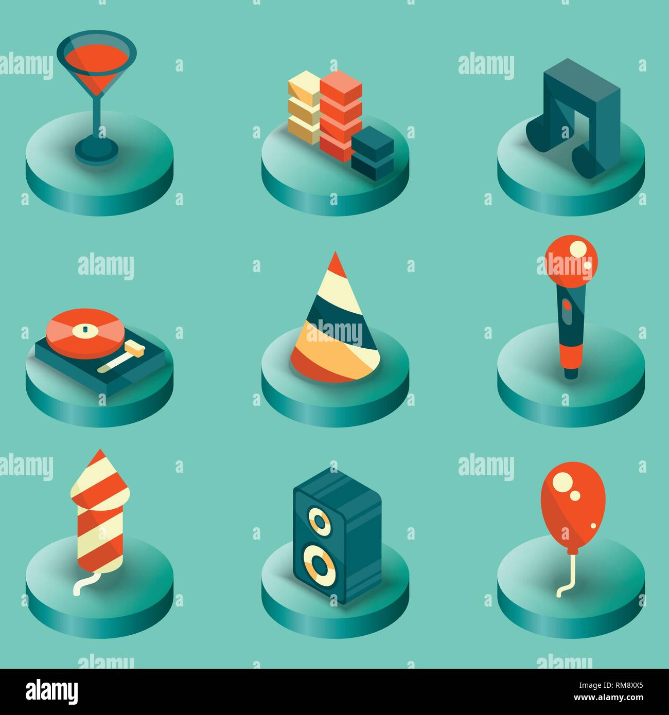 Party Color isometrische Symbole gesetzt. Vector Illustration, EPS 10. Stock Vektor
