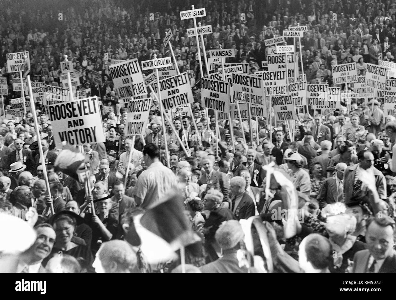 Stock Demonstration für den FDR bei der Democratic National Convention in Chicago Stadium im Jahr 1944. Stockfoto
