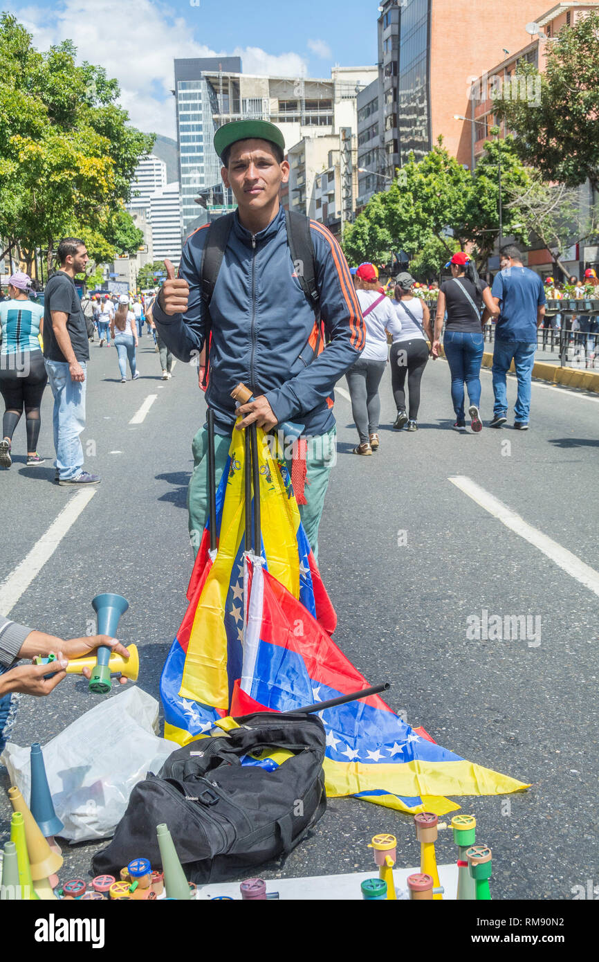 März und Rally für diesen Dienstag, 12. Februar, von Juan Guaidó, Präsident der Nationalversammlung, in der er als Präsident von Venezuela wit vereidigt Stockfoto