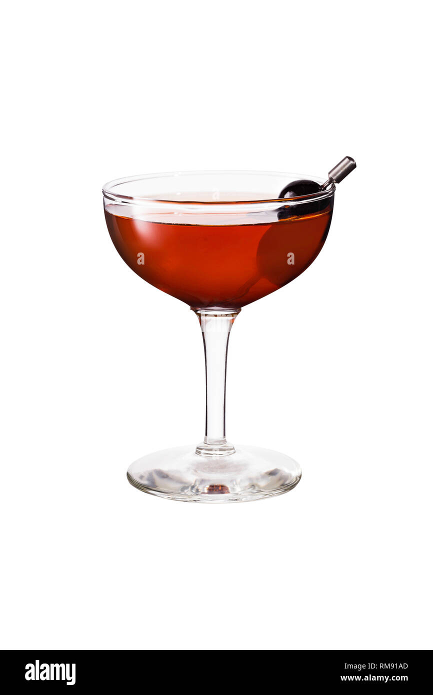 Erfrischende Bourbon Manhattan Cocktail auf Weiß mit einen Freistellungspfad Stockfoto