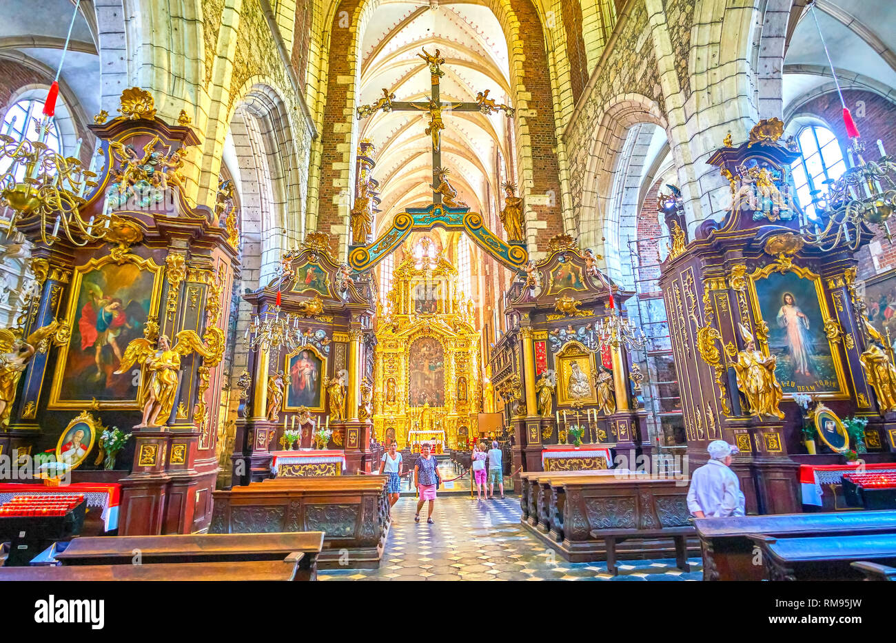 Krakau, Polen - 21. Juni 2018: Die einzigartige Gebet Hall des Corpus Christi Basilika ist ein schönes Beispiel für prächtige Polnische Barocken Stil im Inneren de Stockfoto