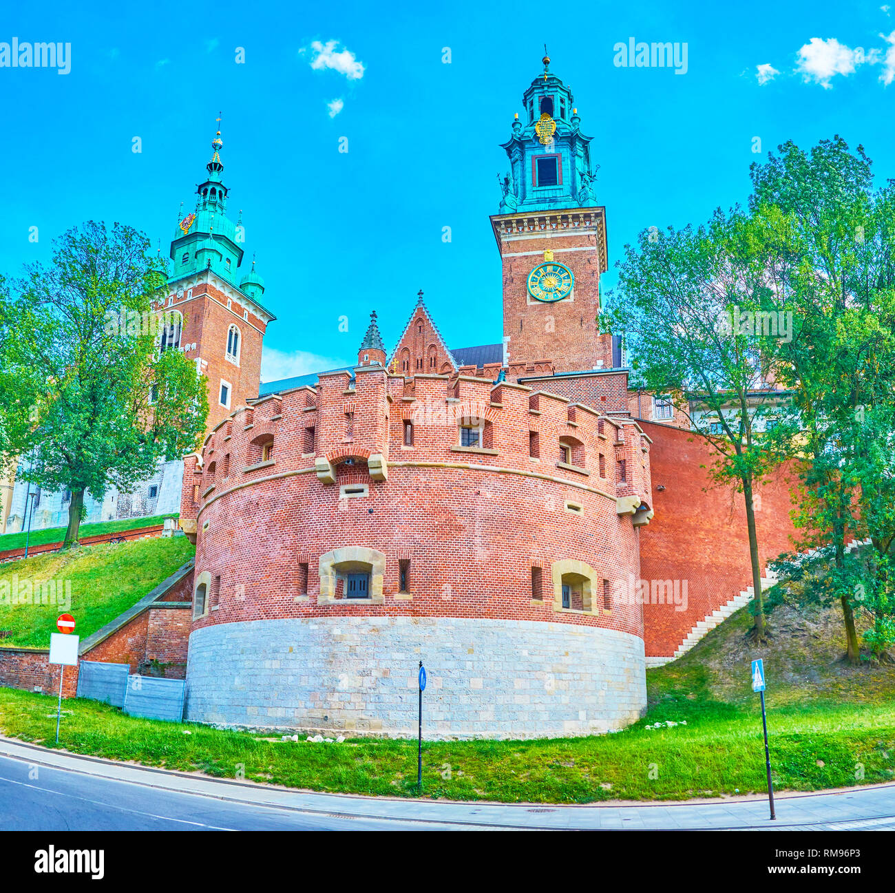 Die riesigen runden Bastion der Wladuslaw IV, Dies ist die wichtigste defensive Element aus dem Norden der Zitadelle auf dem Wawel in Krakau, Polen Stockfoto