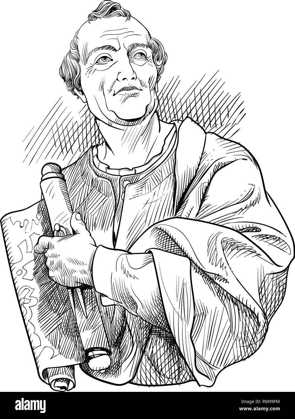 Amerigo Vespucci Portrait im Einklang Art Illustration. Er war eine italienische Kartograph, Explorer und Segler. Stock Vektor