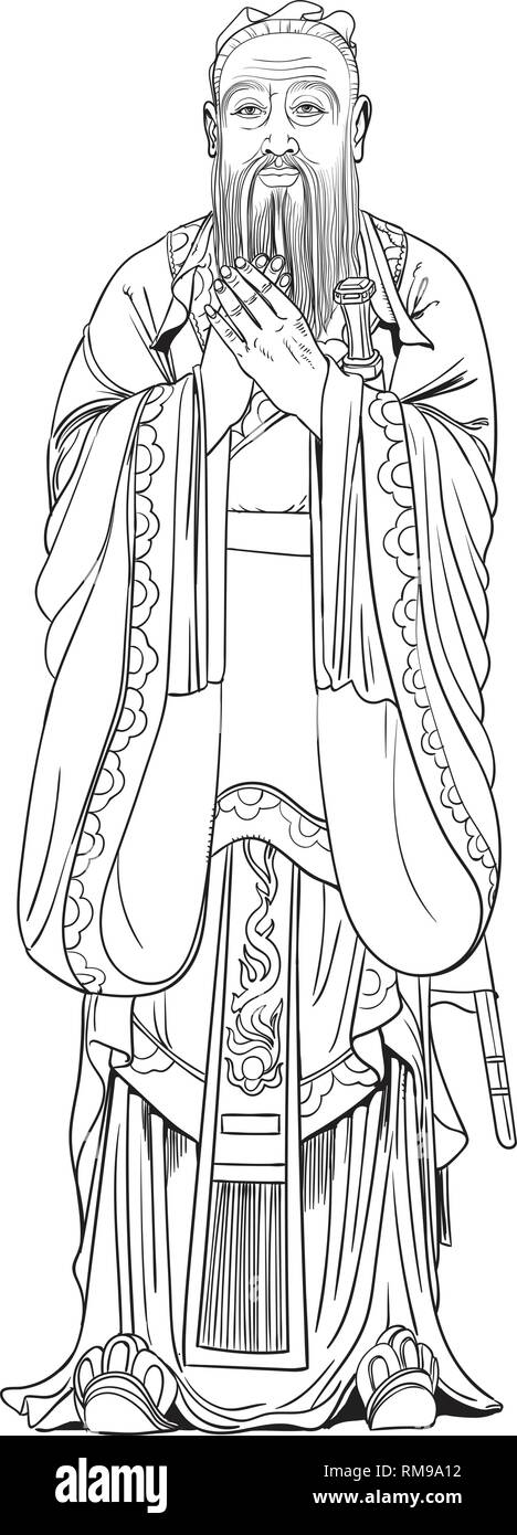 Konfuzius Portrait im Einklang Art Illustration. Er war Chinesischer Philosoph, Wissenschaftler und Lehrer der Frühling und Herbst periode der chinesischen Geschichte. Stock Vektor