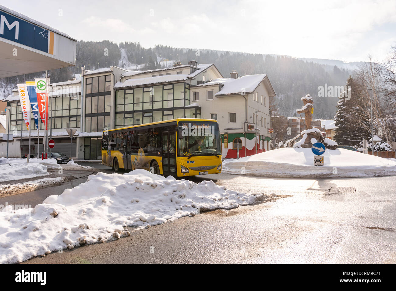 Österreichische Skibus, Planai West, Skigebiet Schladming-Dachstein, Dachsteinmassiv, Bezirk Liezen, Steiermark, Österreich, Europa Stockfoto