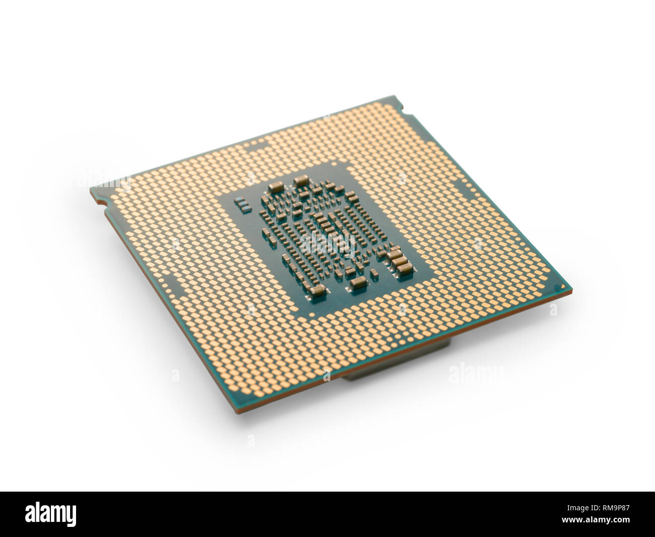CPU schließen oben mit selektiven Fokus. Auf weißen, Beschneidungspfade getrennt ausgewiesen Stockfoto