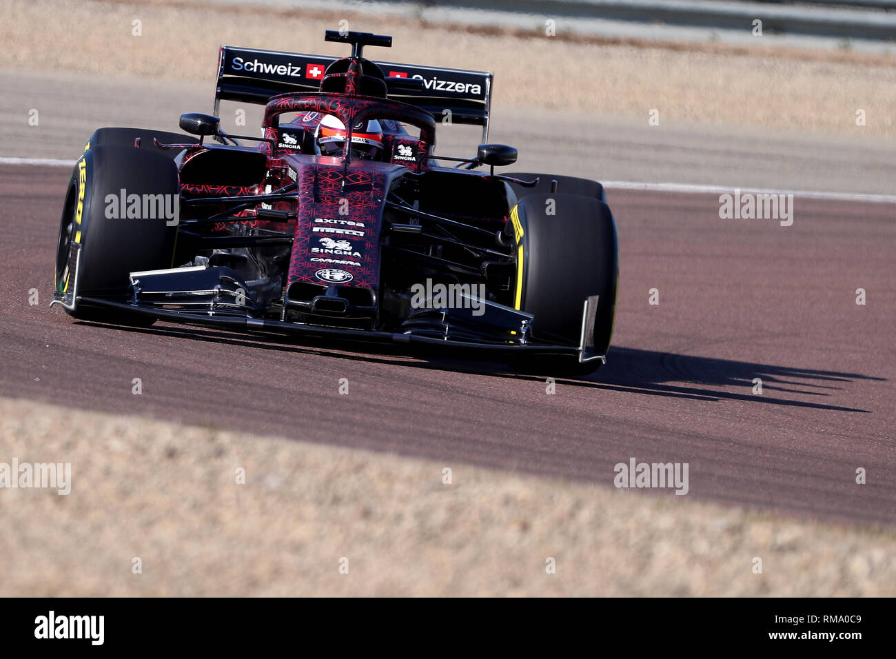 Kimi Räikkönen Fiorano 14-02-2019 erster Lauf für eine verfilmung Tag des Sauber Alfa Romeo Formel 1 2019. Sauber hat mit einer Tarnung der offiziellen livery Foto Federico Basile/Insidefoto Credit: insidefoto Srl/Alamy leben Nachrichten Stockfoto