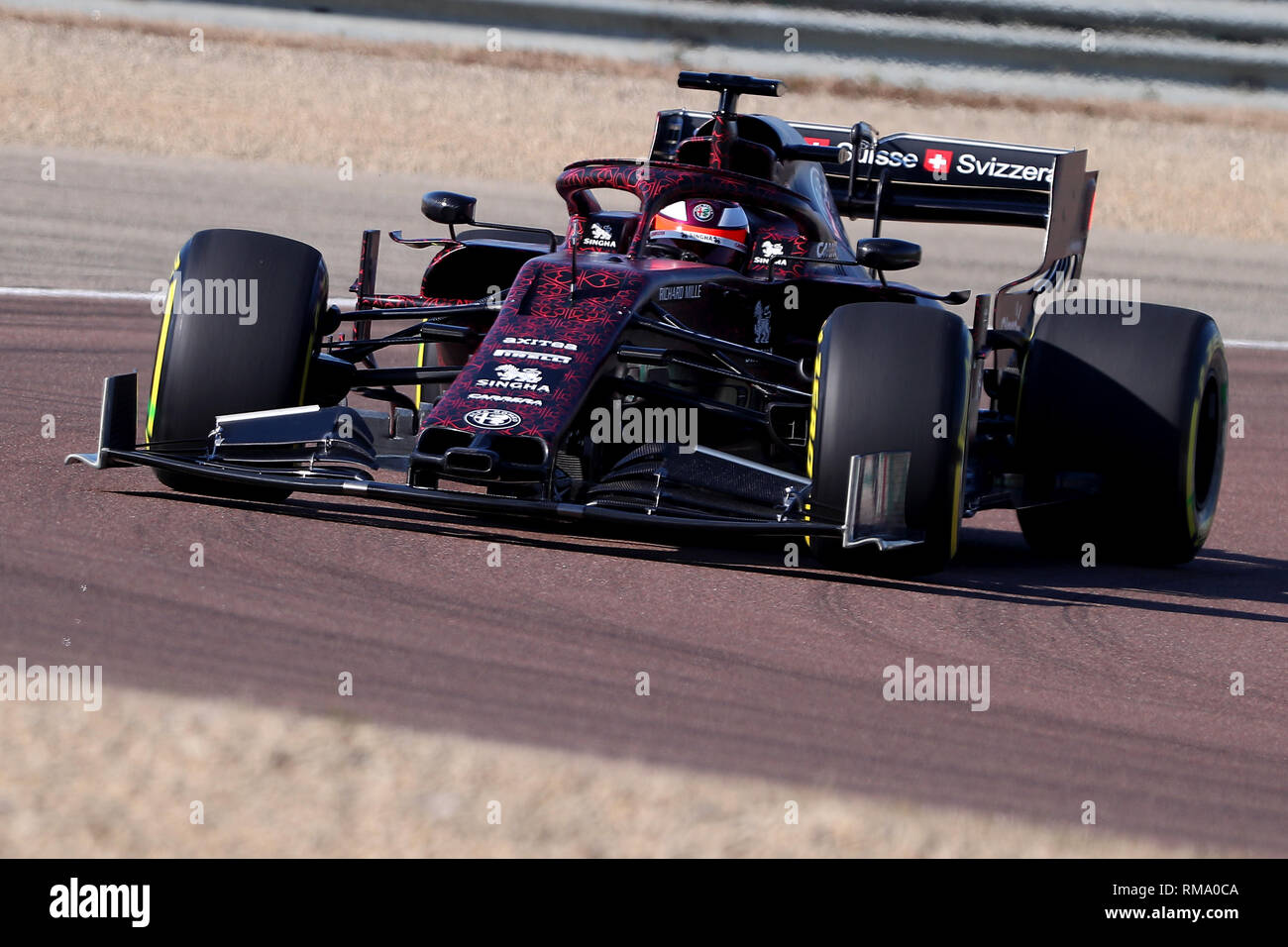 Kimi Räikkönen Fiorano 14-02-2019 erster Lauf für eine verfilmung Tag des Sauber Alfa Romeo Formel 1 2019. Sauber hat mit einer Tarnung der offiziellen livery Foto Federico Basile/Insidefoto Credit: insidefoto Srl/Alamy leben Nachrichten Stockfoto