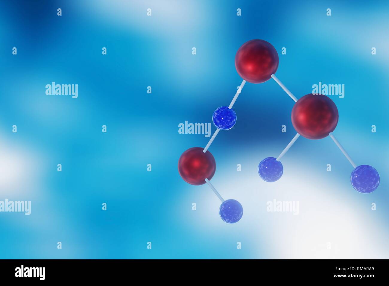Dreidimensionale Darstellung der molekularen Struktur, bestehend aus Rot, Grau Anleihen auf weißem Hintergrund Stockfoto
