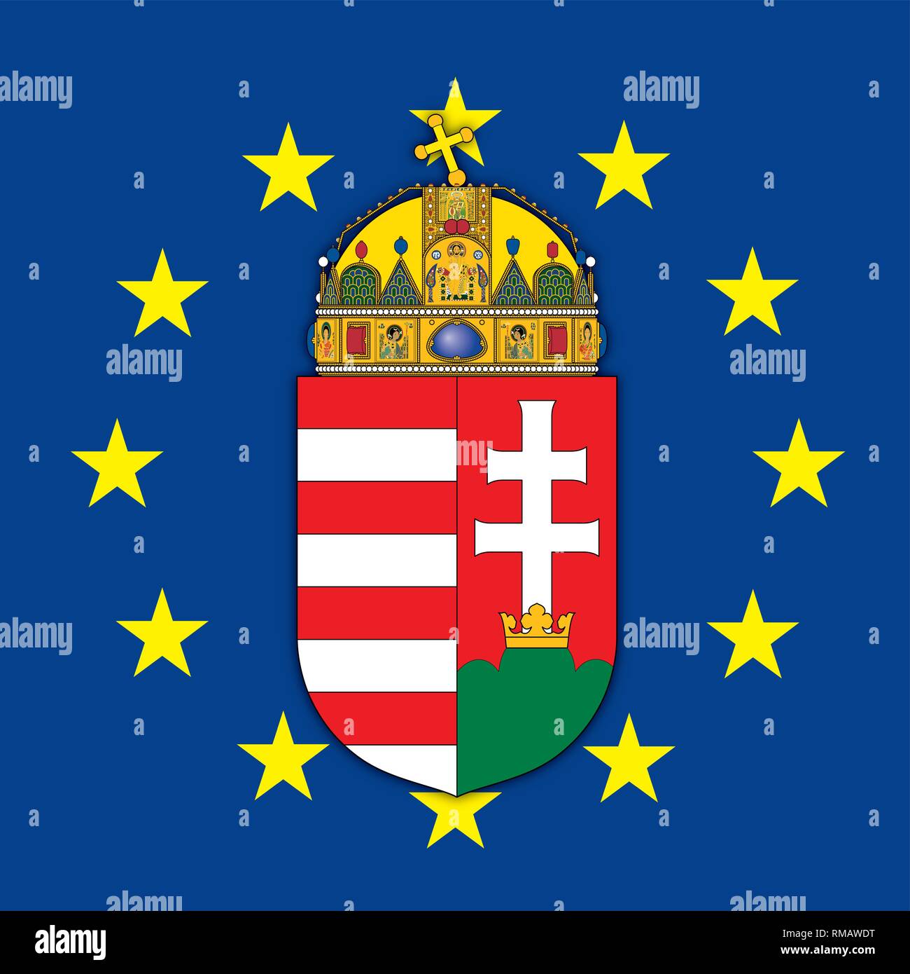Magnetaufkleber mit dem Wappen, den Farben der Flagge und den Grenzen des  alten Ungarn Stockfotografie - Alamy