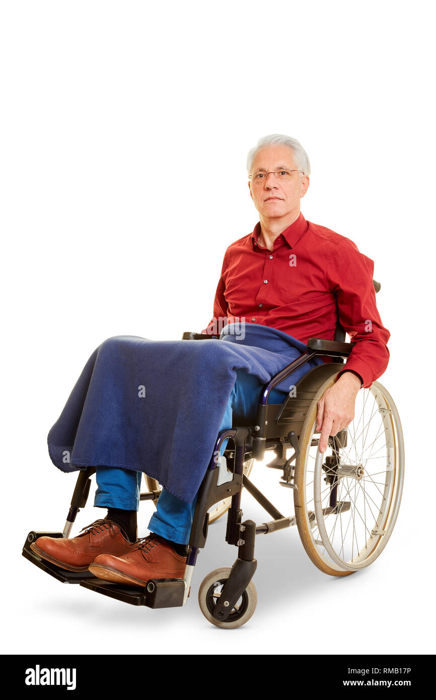 Alte ältere behinderte Mann sitzt im Rollstuhl Stockfoto