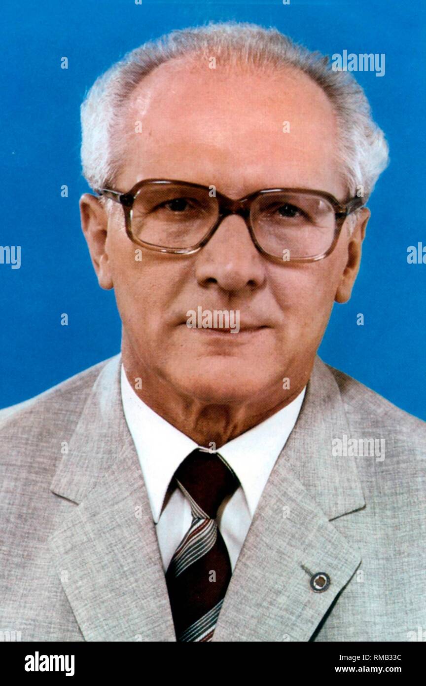 Erich Honecker (25.08.1912 - 29.05.1994), zwischen 1937 - 1945 Häftling im Zuchthaus Brandenburg (Brandenburg Gefängnis), die zwischen 1946 - 1955 Vorsitzender der Jugendorganisation FDJ, zwischen 1958 - 1989 Mitglied des SED-Politbüros, zwischen 1971 - 1989 Generalsekretär der SED, die zwischen 1976 - 1989 Generalsekretär der Sozialistischen Einheitspartei Deutschlands (DDR). Stockfoto