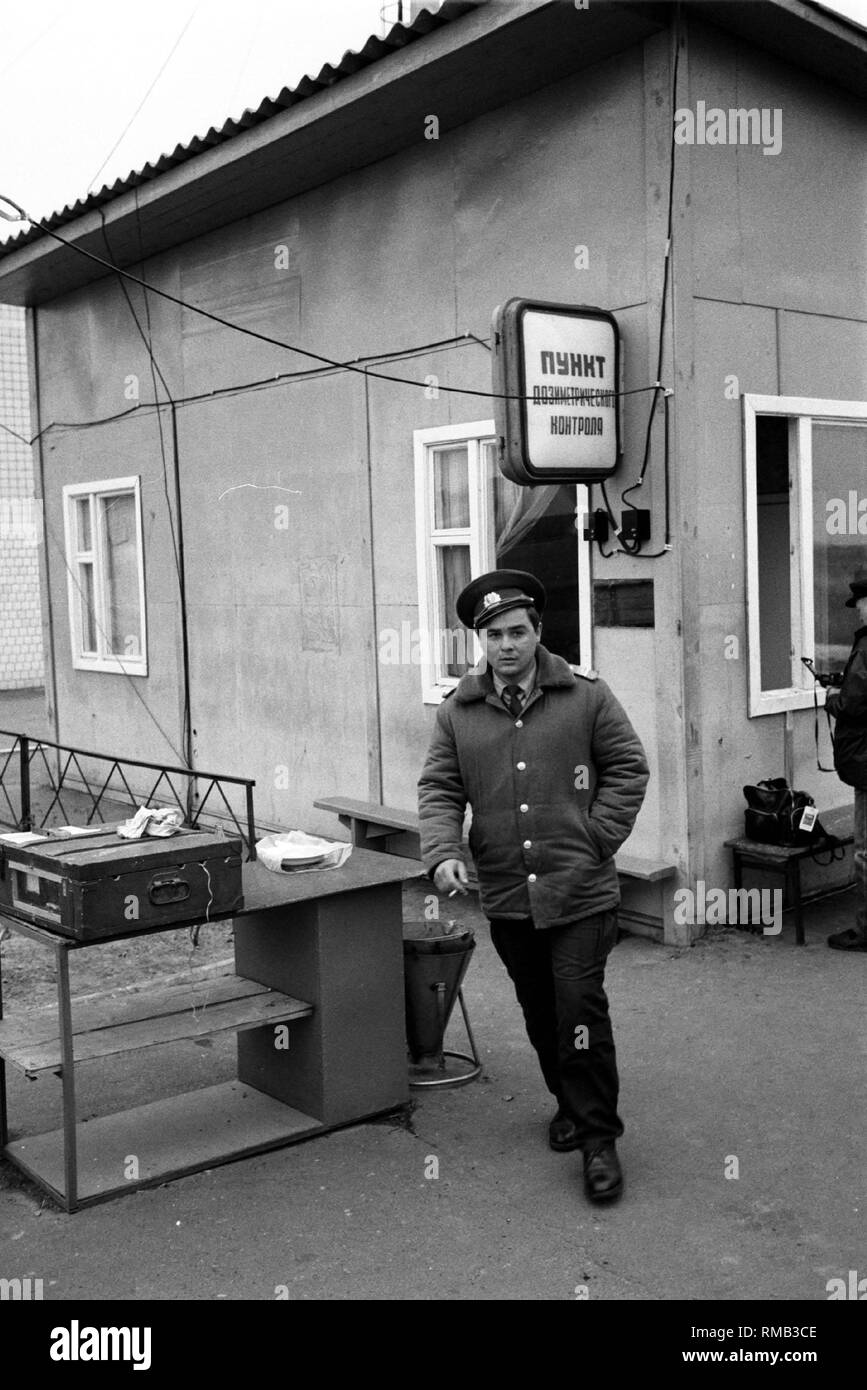 Control Station an der unbewohnbaren 30-km-Zone um die Katastrophe von Tschernobyl Reaktor. Stockfoto