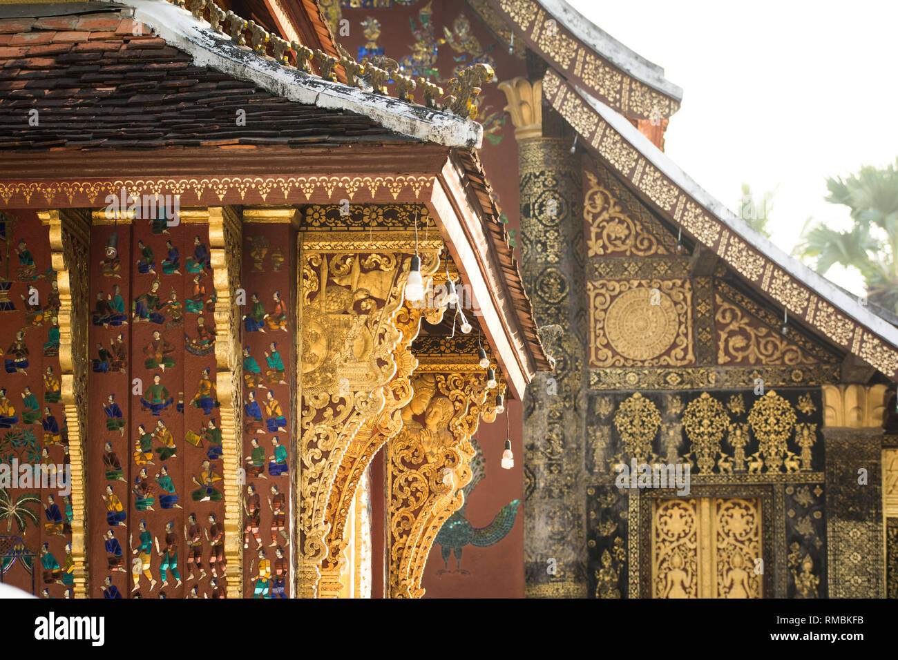 Schönen gemalten Details im Wat Xiengthong in Luang Prabang, Laos. Stockfoto