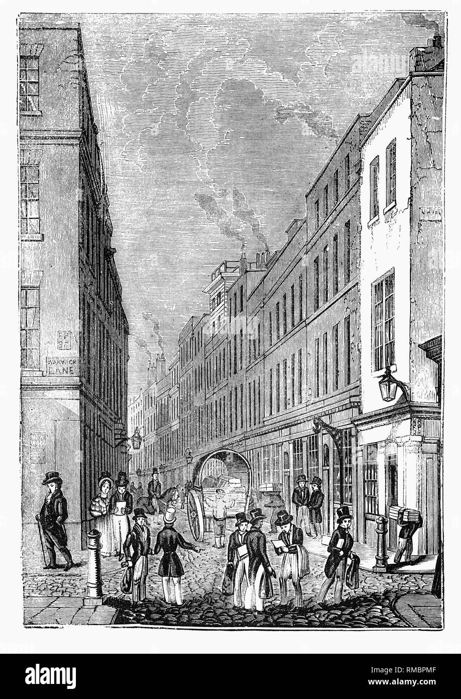 Paternoster Row wurde eine Straße in der Londoner City, dass war ein Zentrum des Londoner Verlagswesen, mit Buchhändlern, die von der Straße. Es soll seinen Namen von der Tatsache, dass, wenn die Mönche und Priester der St. Paul's Kathedrale in einer Prozession gehen Singen die große Litanei, rezitieren sie würde das Gebet des Herrn (Pater Noster, seine öffnung Linie in Latein) in der Litanei entlang dieser Teil der Route erhalten zu haben. Die Gebete sagte auf diese Prozessionen kann auch die Namen, die in der Nähe des Ave Maria Lane gegeben haben und amen Ecke. Anscheinend Charlotte und Ann Bronte waren im Kapitel Stockfoto