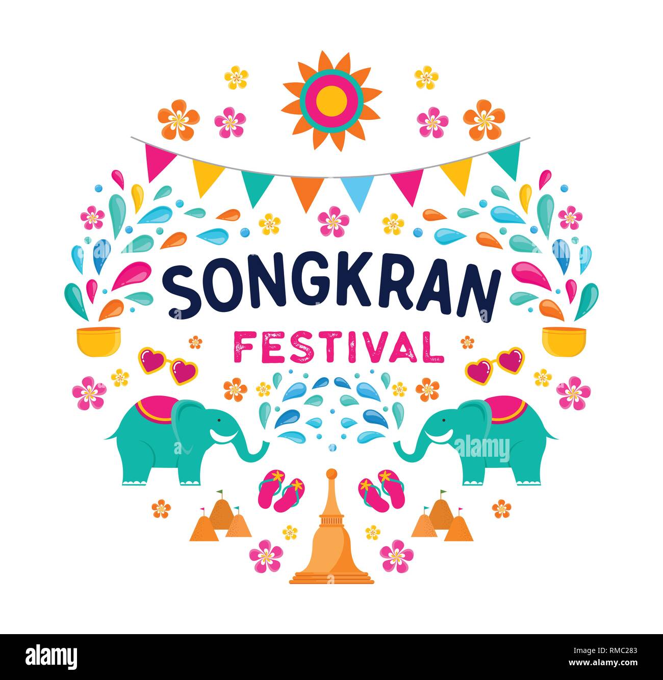 Songkran - Water Festival in Thailand. Thai Neujahr nationaler Feiertag. Bunte vektor Banner und Hintergrund Stock Vektor