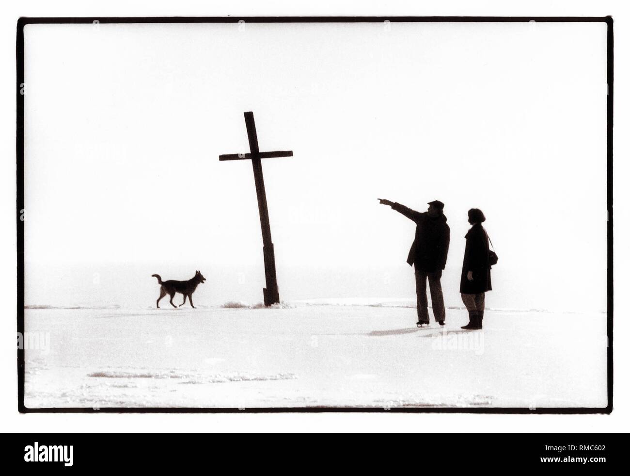 Winter am Ammersee in der Herrschinger Kreuz in der Bucht von Herrsching, Februar 1987 Stockfoto