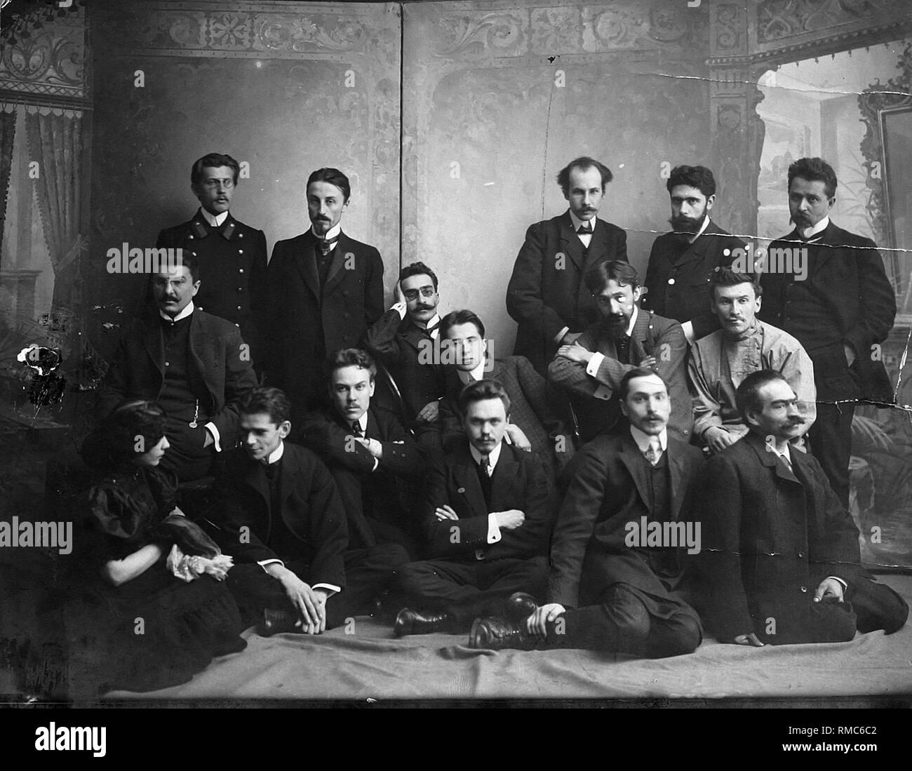 Autor und Dichter Andrej Bely mit den Autoren symbolistes. Silber Gelatine Fotografie Stockfoto