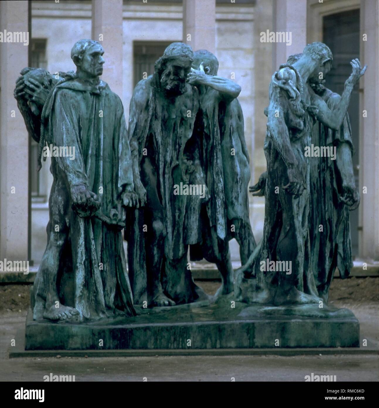 Der französische Bildhauer Auguste Rodin (1840-1917), beendet die "Bürger  von Calais", einem seiner wichtigsten Werke, im Jahr 1886. Die Gruppe von  Skulpturen aus Bronze wurde in Calais 1895 mit Repliken in Basel